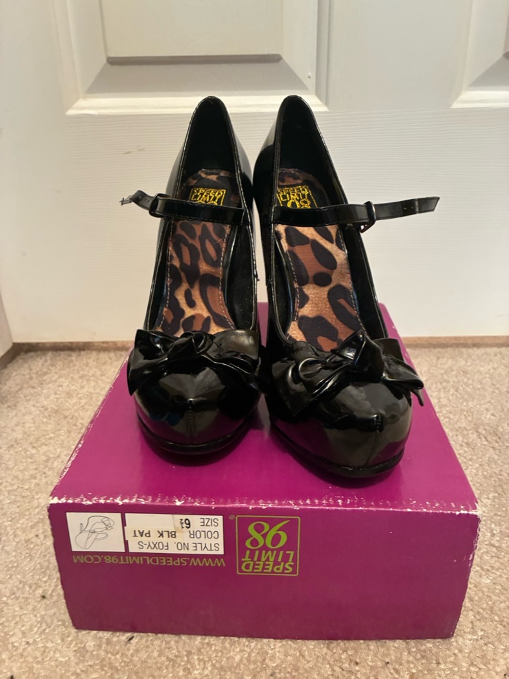 Speed Limit 98 Black Patent Mary Jane Heels with Bow